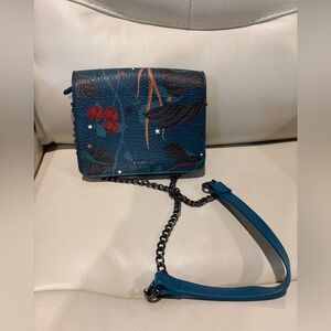 Fiorelli Vegan Leather Flapover Crossbody Satchel Blue Floral NWOT Patterned